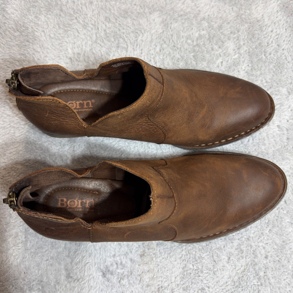 Born Kerri Ankle Boots Women 8.5M Brown Leather Distressed V-Cut Back Zip Bootie - Picture 5 of 8